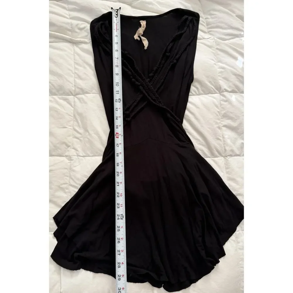 Anthropologie Bailey 44‎ Vintage Y2K Black Jersey Wrap Rope Boho Mini Dress Moto